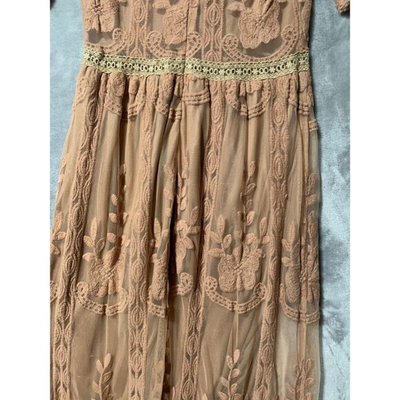 Lace Maxi Dress Womens Small Peachy Blush Sheer Whimsy Fairycore Regencycore Y2K - Picture 9 of 16